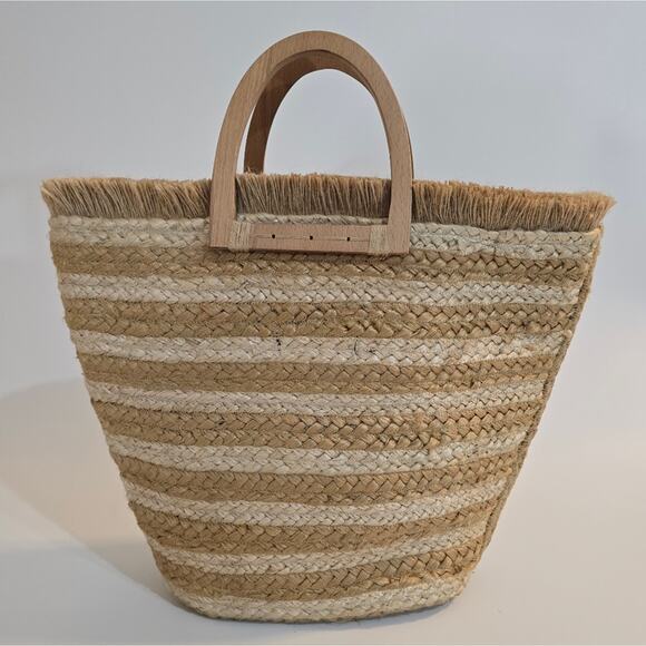 W Antik Kraft Hashree Jute Tote Bag Cream Beige Earthy Beach Vacation Wooden - Picture 6 of 11